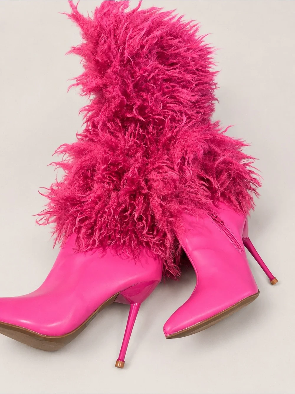 Fuchsia Faux-Fur Knee-High Boots - Women